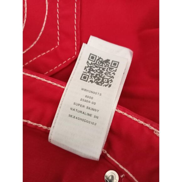 TRUE RELIGION Red Jeans Stretchy Super Skinny Low White Stitch 5 Pocket SZ 26 - Picture 8 of 11